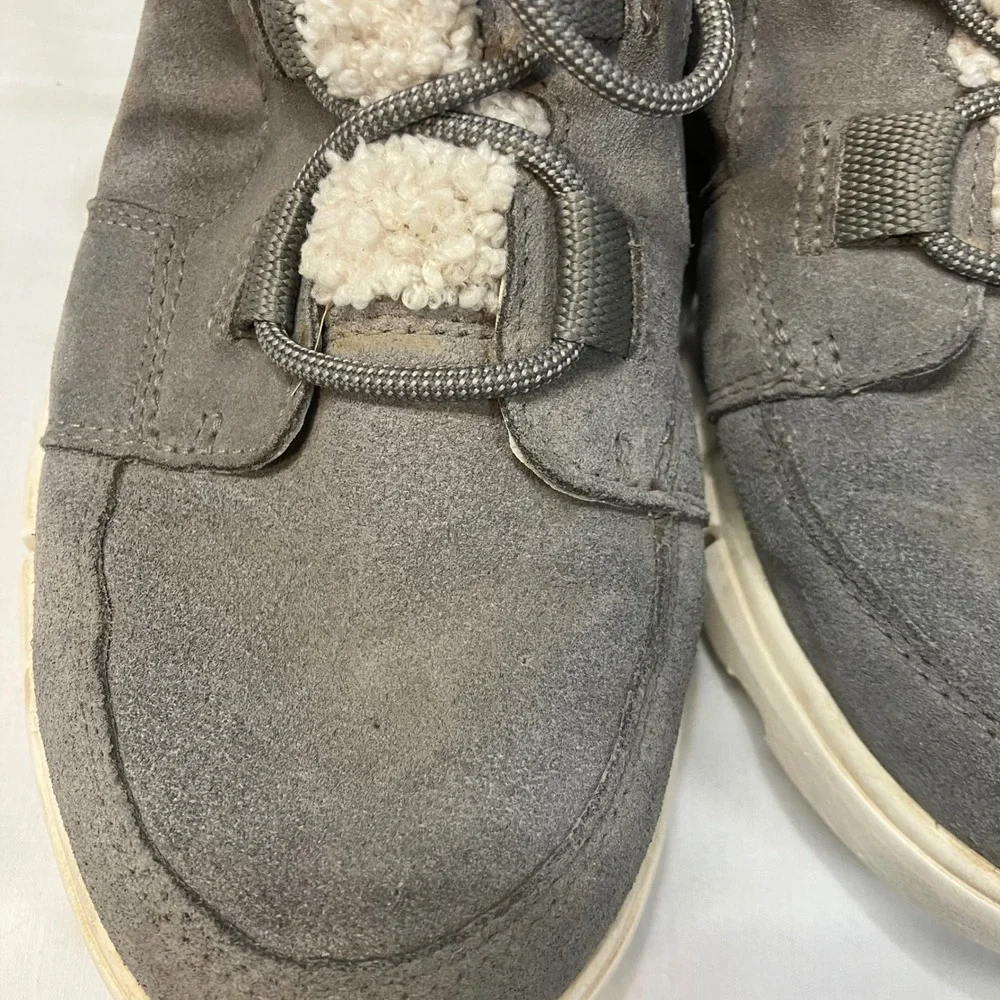 Sorel Explorer Carnival Waterproof Suede Boots‎ Quarry Grey Faux Fur Womens 9